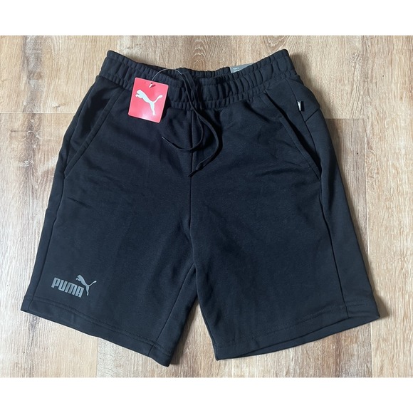 PUMA Essential Sweat Shorts Mens S Black Regular Fit Cotton Terry 8"‎ NEW - Picture 1 of 9